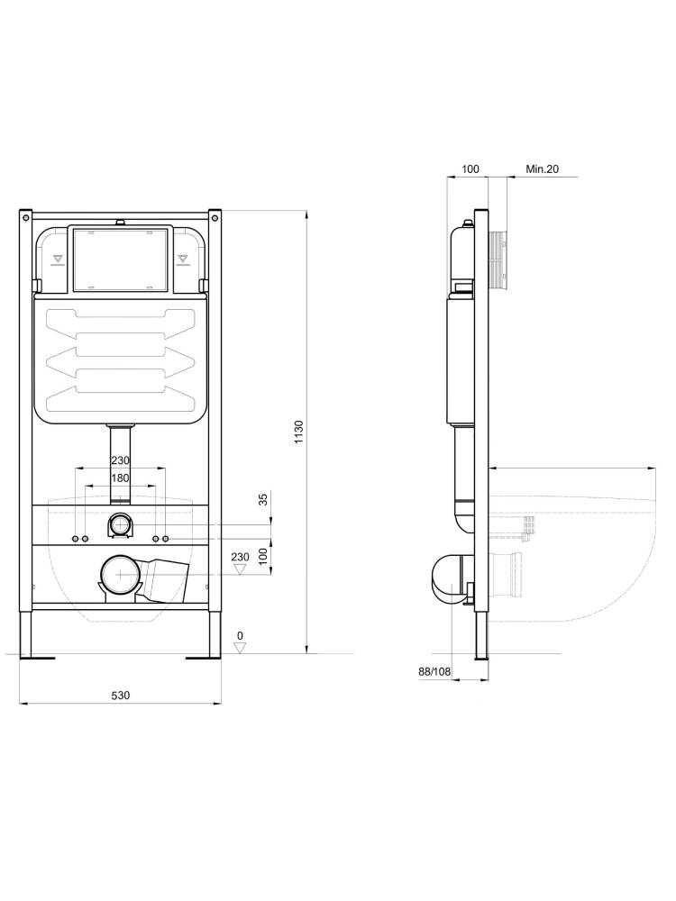 Инсталляция для подвесного унитаза Aquatek Pneumo S50 пневматическая со звукоизоляционной прокладкой INSP-0000001
