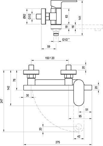 Смеситель для ванны Ravak Chrome CR 022.00/150 150 мм X070042