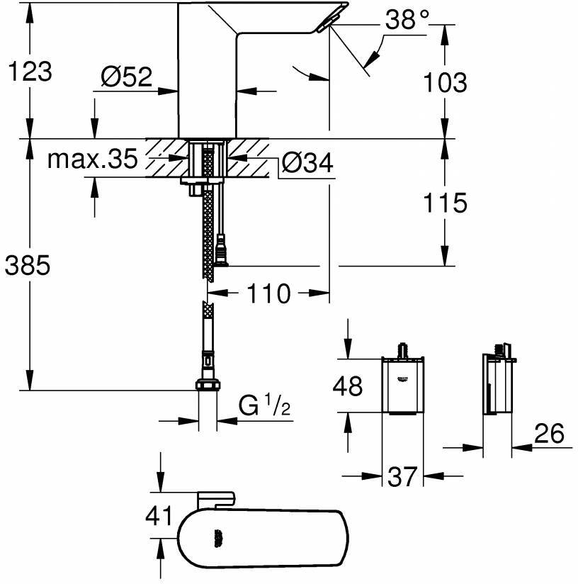 Смеситель инфракрасный для раковины GROHE Bau Cosmopolitan E хром 36451000