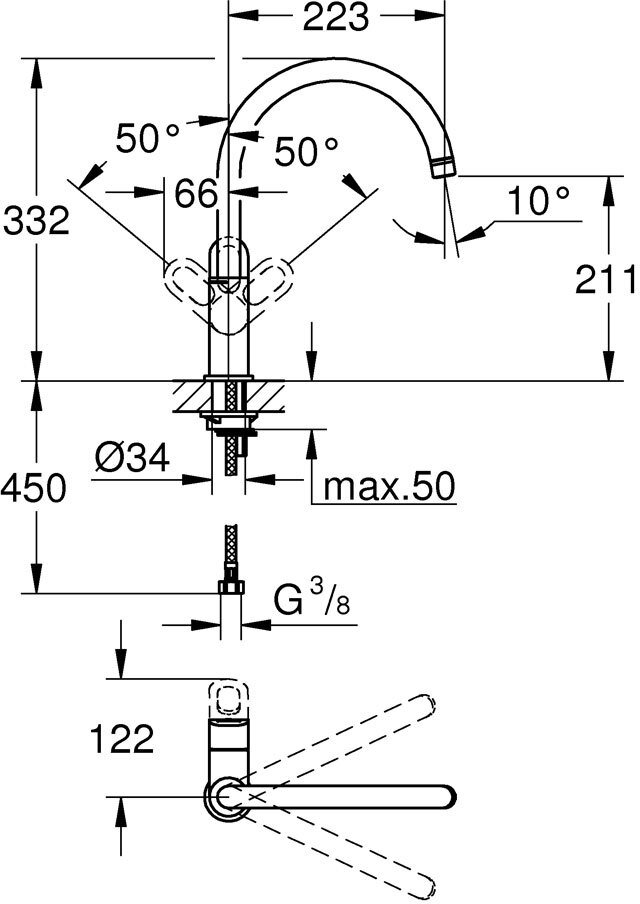 Смеситель для кухни GROHE BauLoop C-излив хром 31368001