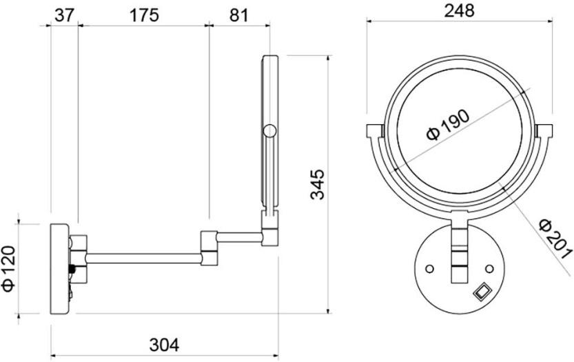 Зеркало косметическое настенное с подсветкой Aquanet 5x увеличение матовый черный AQ4915MB