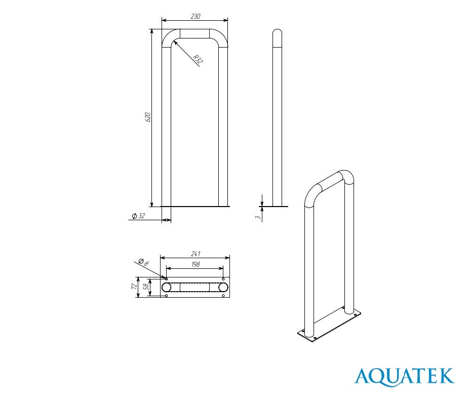 Поручень настенный стационарный Титан 620х230 мм POR-0000002