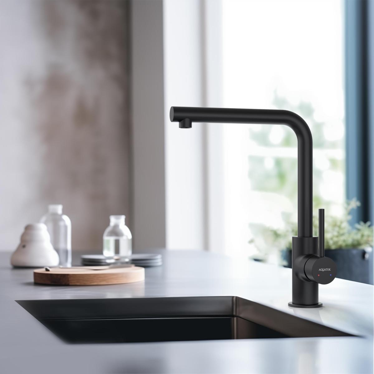 Смеситель для кухни Aquanet Европа матовый черный AQ1380MB
