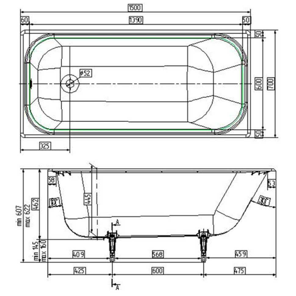 Ванна чугунная Wotte Start 1500х700х445 мм Start 1500x700