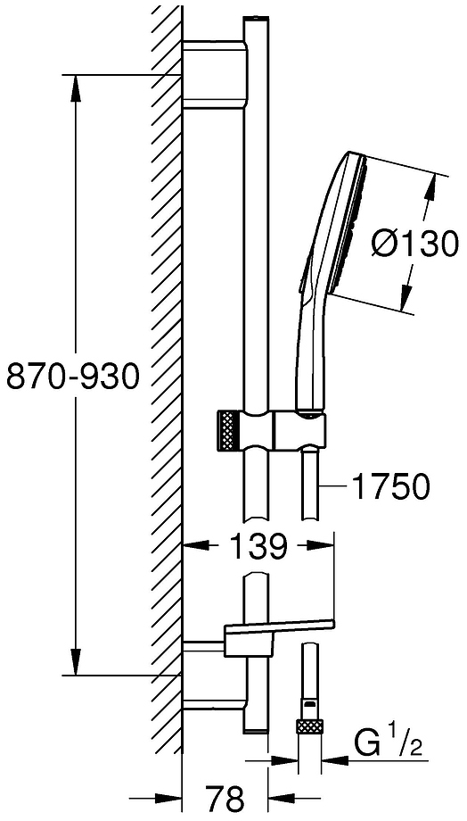 Душевой гарнитур GROHE Rainshower SmartActive 130 III штанга 900 мм шланг 1750 мм хром 26548000