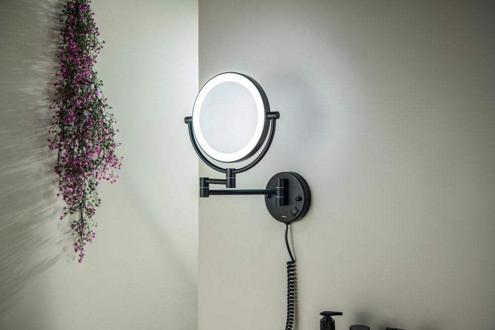 Зеркало косметическое настенное с подсветкой Aquanet 5x увеличение матовый черный AQ4915MB