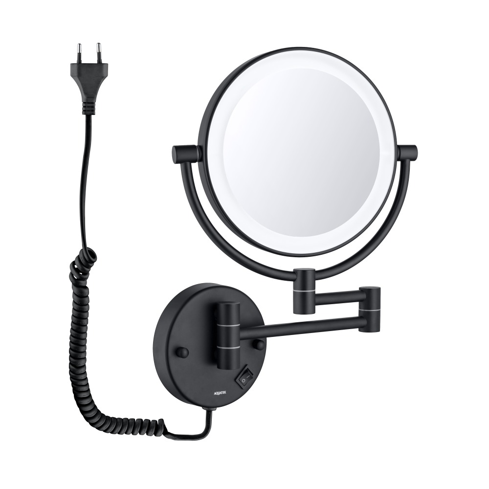 Зеркало косметическое настенное с подсветкой Aquanet 5x увеличение матовый черный AQ4915MB