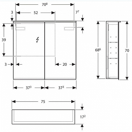 Зеркальный шкаф Geberit Option Plus с подсветкой 750х700х150 мм 500.206.00.1