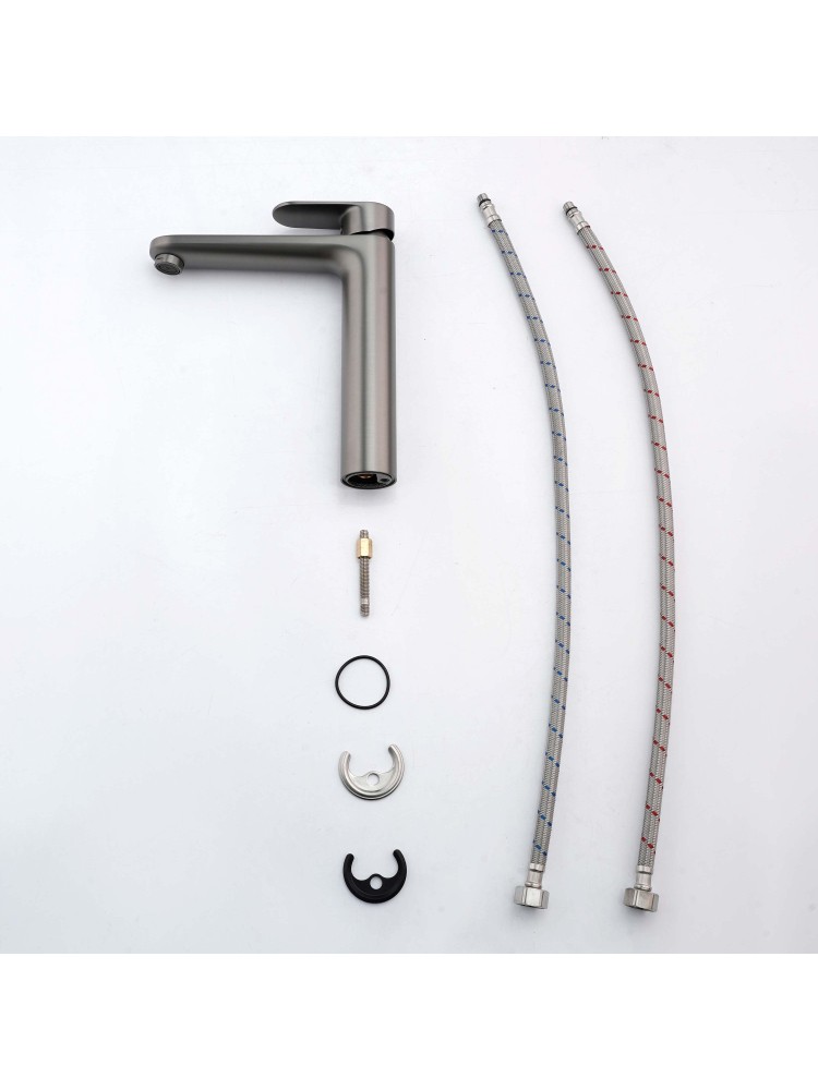 Смеситель для раковины Aquanet Ника высокий 190 мм без донного клапана оружейная сталь AQ1804BGM