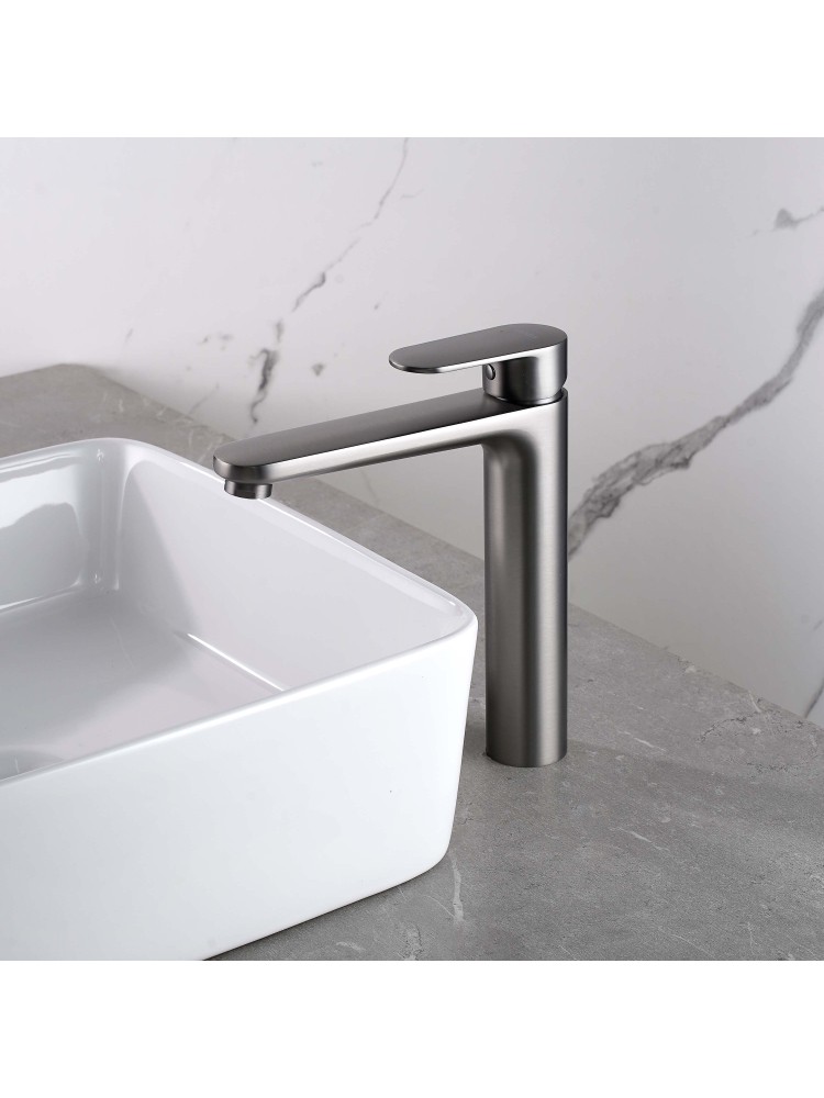 Смеситель для раковины Aquanet Ника высокий 190 мм без донного клапана оружейная сталь AQ1804BGM