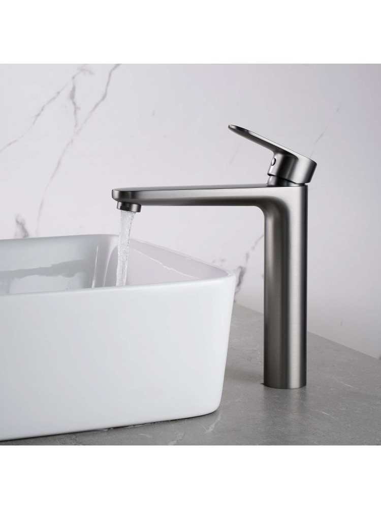 Смеситель для раковины Aquanet Ника высокий 190 мм без донного клапана оружейная сталь AQ1804BGM