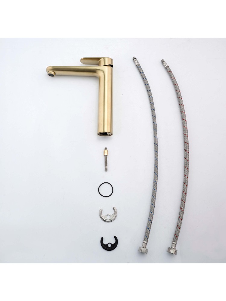 Смеситель для раковины Aquanet Ника высокий 190 мм без донного клапана шлифованное золото AQ1804BG