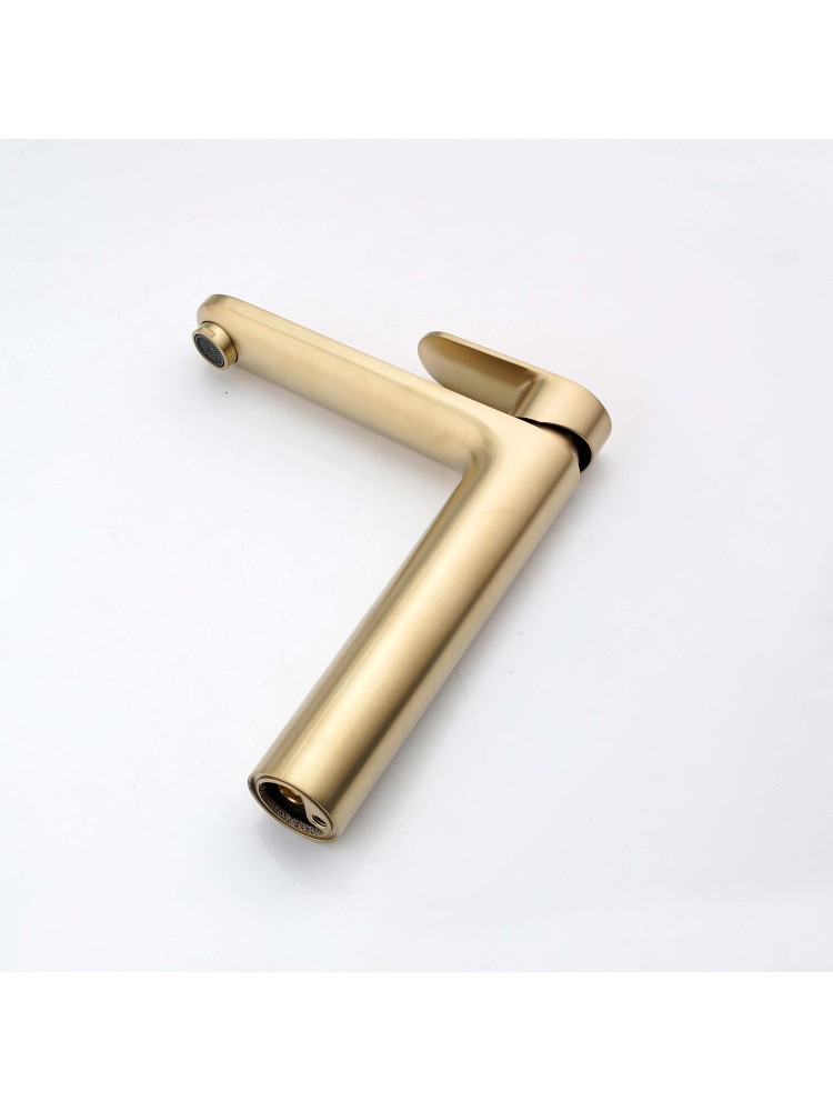 Смеситель для раковины Aquanet Ника высокий 190 мм без донного клапана шлифованное золото AQ1804BG