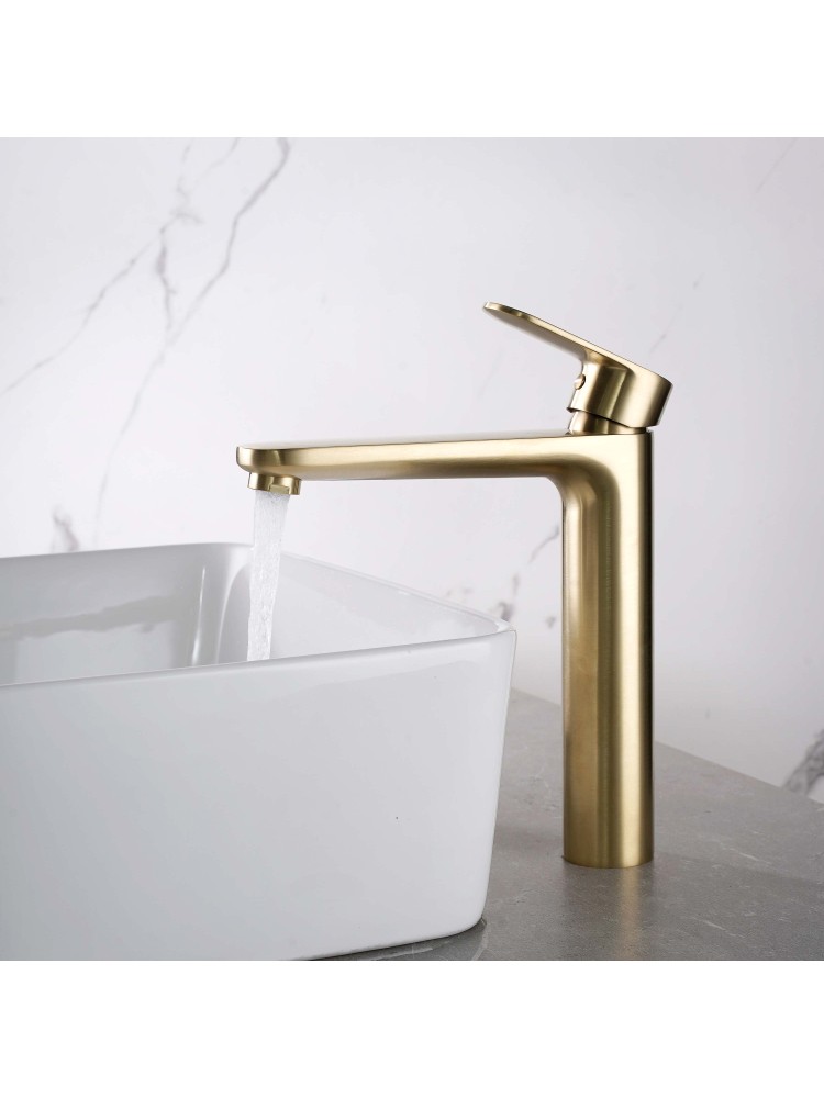 Смеситель для раковины Aquanet Ника высокий 190 мм без донного клапана шлифованное золото AQ1804BG