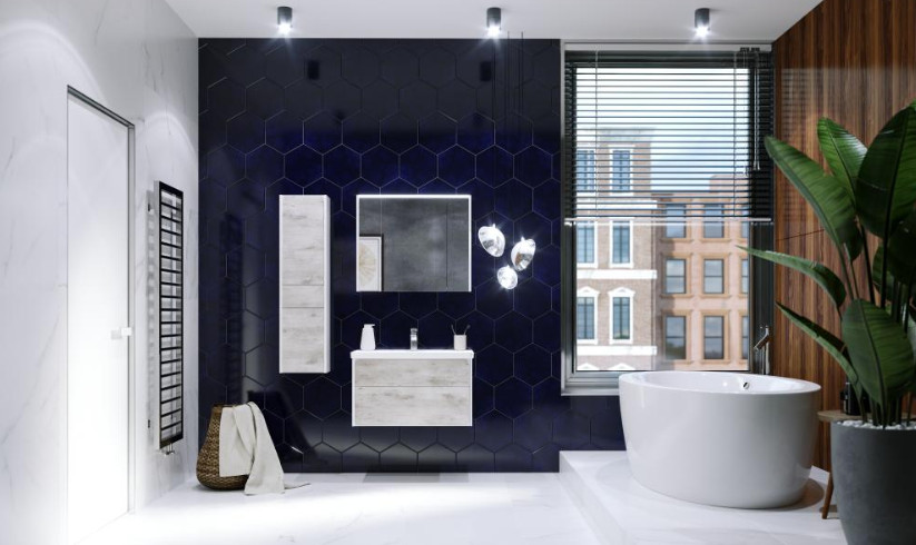 Шкаф-пенал Roca Ronda 320x333x1390 мм левый бетон/белый матовый ZRU9303005