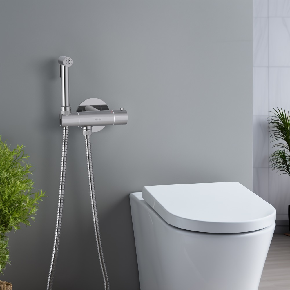 Комплект для гигиенического душа термостатический встроенный Aquanet Oberon смеситель, лейка, шланг, матовый черный AQ1027MB