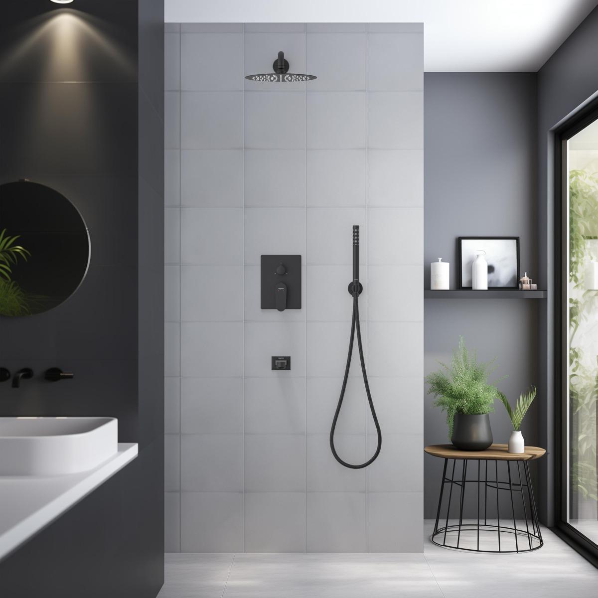 Душевой комплект 4 в 1 Aquanet Oberon 3 режима матовый черный AQ1273MB