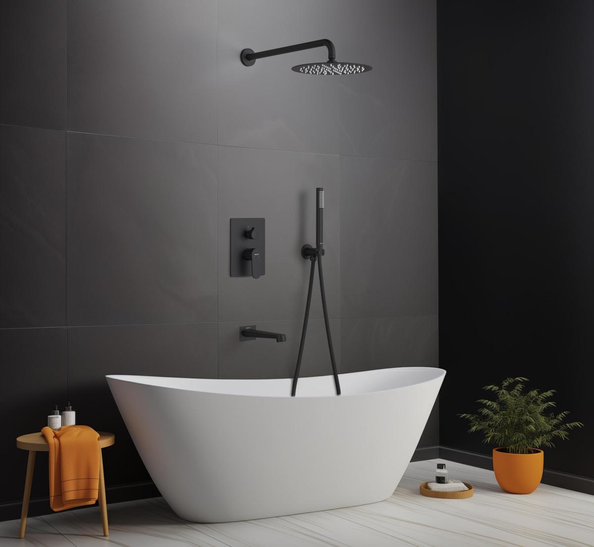 Душевой комплект 4 в 1 Aquanet Oberon 3 режима матовый черный AQ1273MB