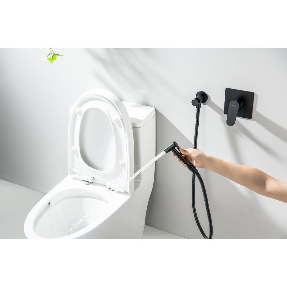 Набор с гигиеническим душем Aquanet Oberon со смесителем матовый черный AQ1219MB