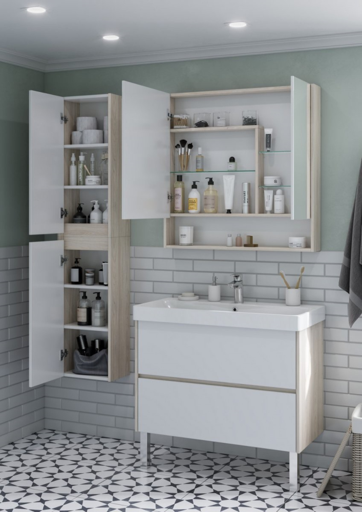 Зеркальный шкаф Aquaton Сканди 90 Белый / Дуб Верона 1A252302SDB20