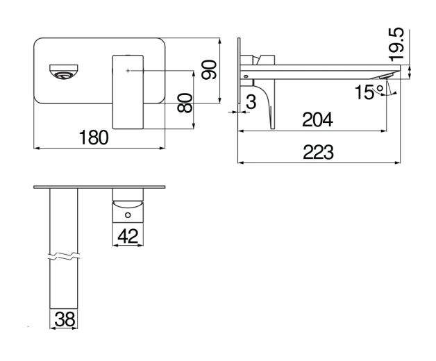 Смеситель для раковины Seven настенный внешняя часть SE124198/1CR