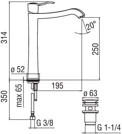 Смеситель для раковины TopZero Sofi высокий SI98128/2CR