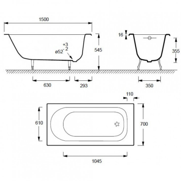 Ванна чугунная Jacob Delafon Soissons 150х70 см E2941-00