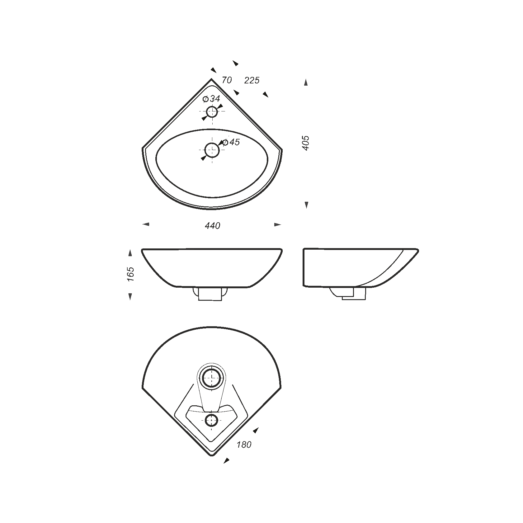 Умывальник угловой Veer ВКС белый S1 WB.CR/Veer/23-C/WHT.G/S1