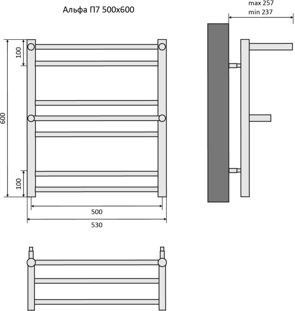 Полотенцесушитель водяной Aquatek Альфа П7 500х600 мм хром AQ RRP0760CH