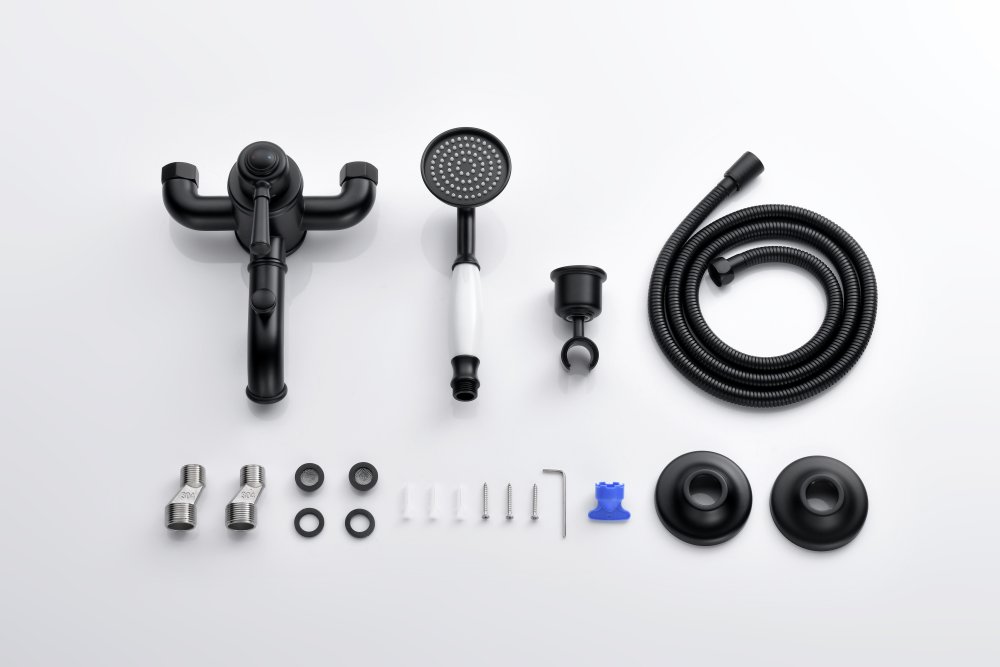 Смеситель для ванны Aquanet Классик с душевым набором матовый черный AQ1549MB