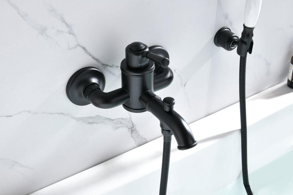 Смеситель для ванны Aquanet Классик с душевым набором матовый черный AQ1549MB