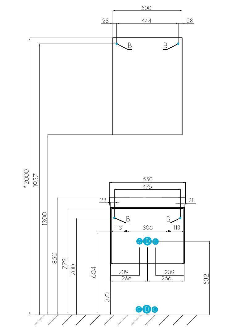 Комплект мебели для ванной Aquaton Асти 55 Белый матовый/глянец с раковиной Адриана 55 1A2631K0AX2B0