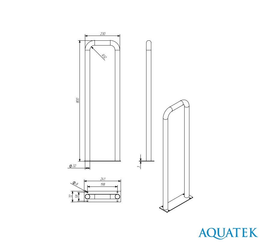 Поручень настенный стационарный Топ-Поручень 800х230 мм POR-0000006
