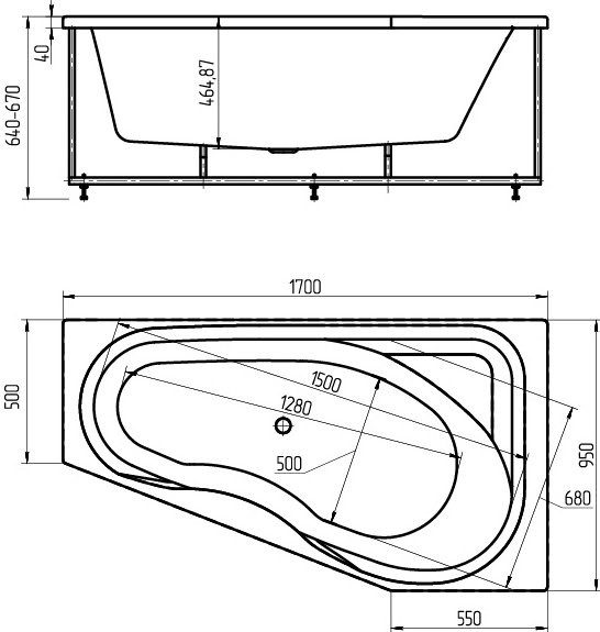 Ванна акриловая Тритон Медея правая с фронтальным экраном и каркасом MED180-0000038