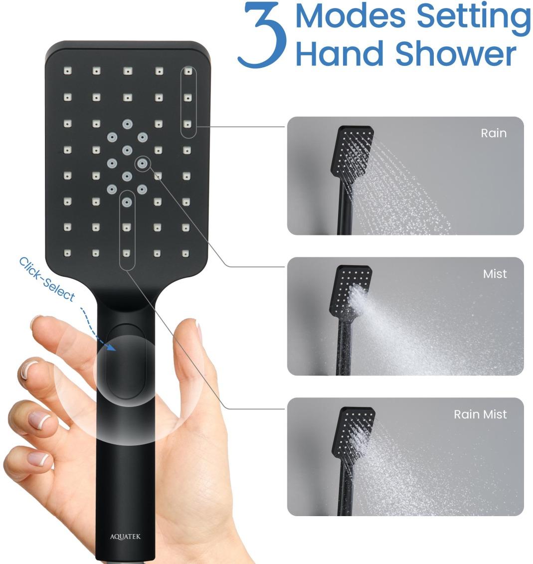 Ручной душ Aquanet Лира Select 80 3jet матовый черный AQ2005MB