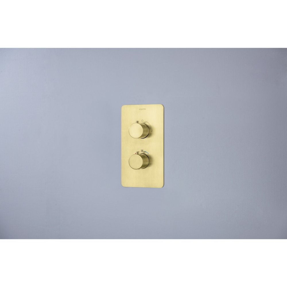 Смеситель термостатический для ванны Aquanet Европа 2 режима комплект со скрытой частью шлифованное золото AQ1392BG