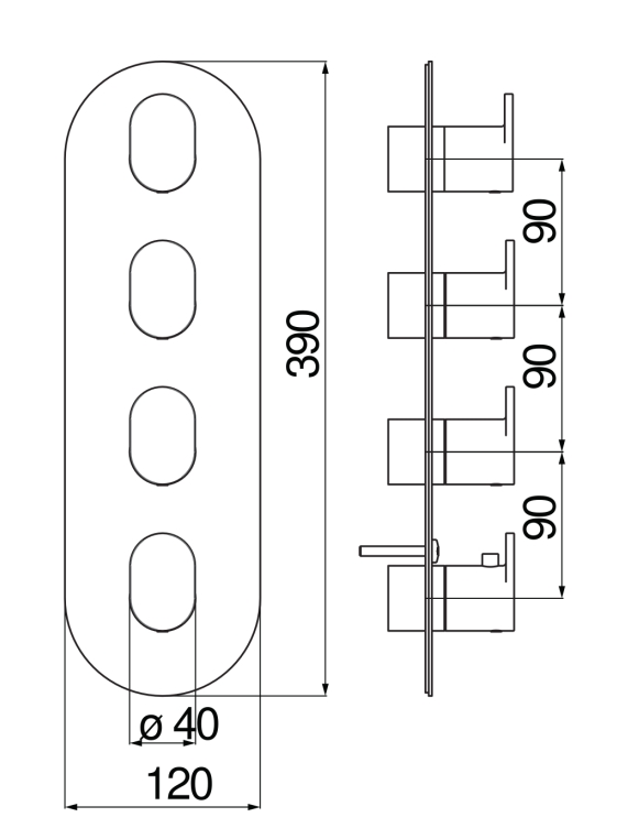 Смеситель для ванны термостатический UP 4 выхода внешняя часть хром UP94104CR