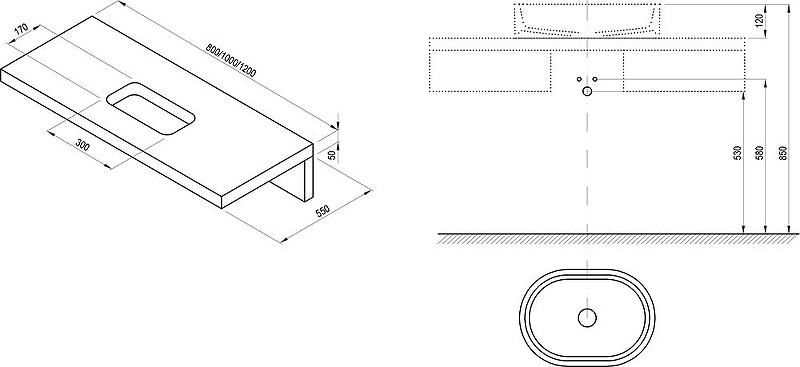 Столешница под раковину RAVAK L 1200 мм темный орех X000000838