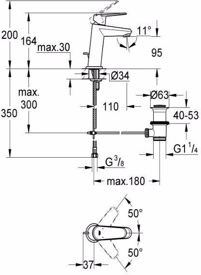 Смеситель для раковины GROHE Eurodisc Cosmopolitan с донным клапаном хром 23049002
