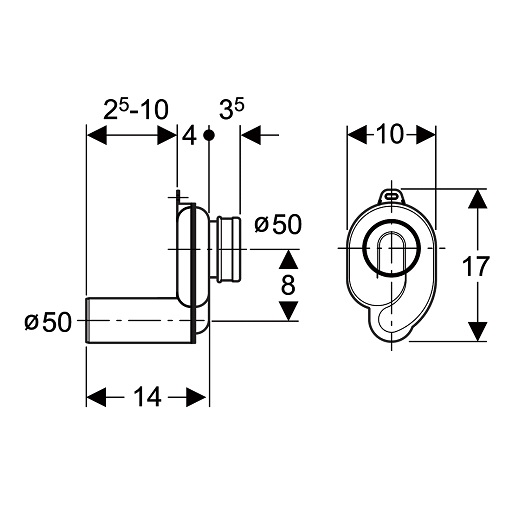 Сифон для писсуара Geberit горизонтальный d50 152.950.11.1