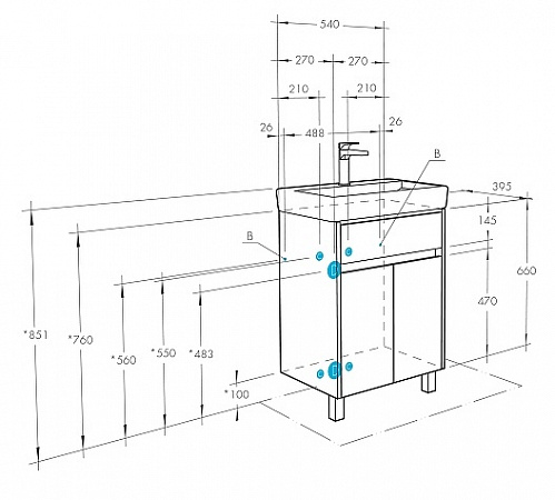 Тумба-умывальник с раковиной Aquaton Верди 60 Н / Нео 60 1A2077K1VDAV0