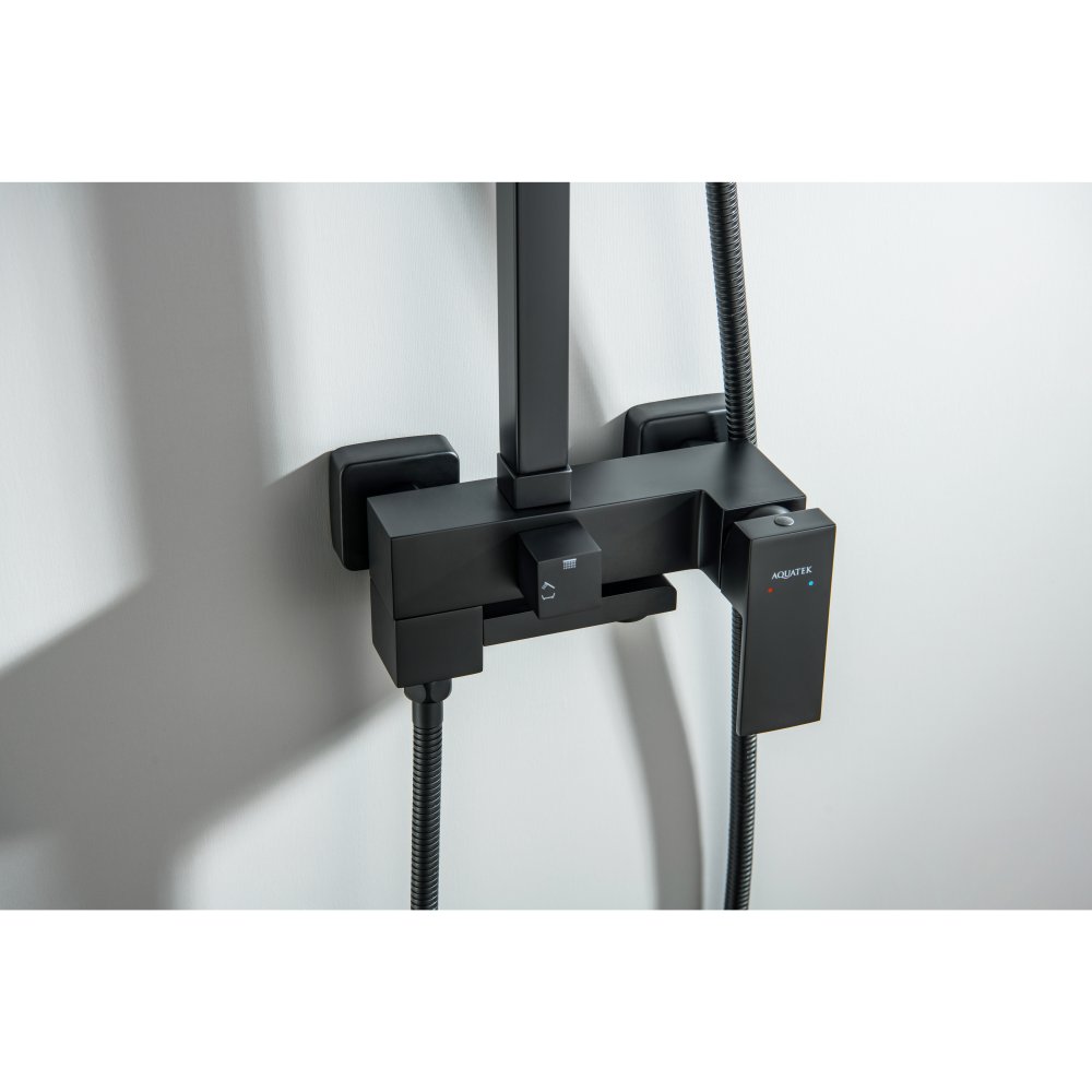 Душевая система Aquanet Либра AQ2640MB со смесителем для ванны 300х200 мм матовый черный AQ2640MB