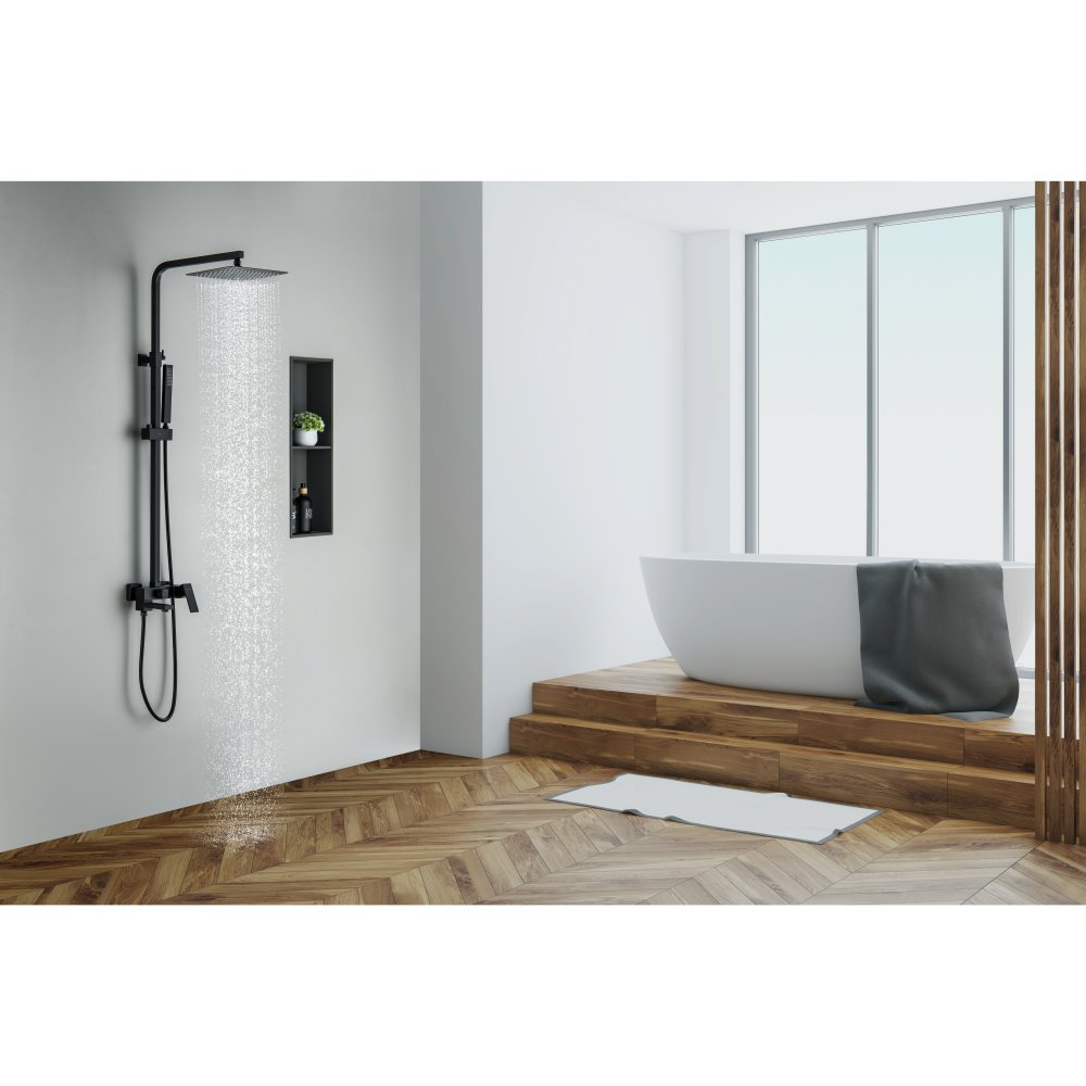 Душевая система Aquanet Либра AQ2640MB со смесителем для ванны 300х200 мм матовый черный AQ2640MB