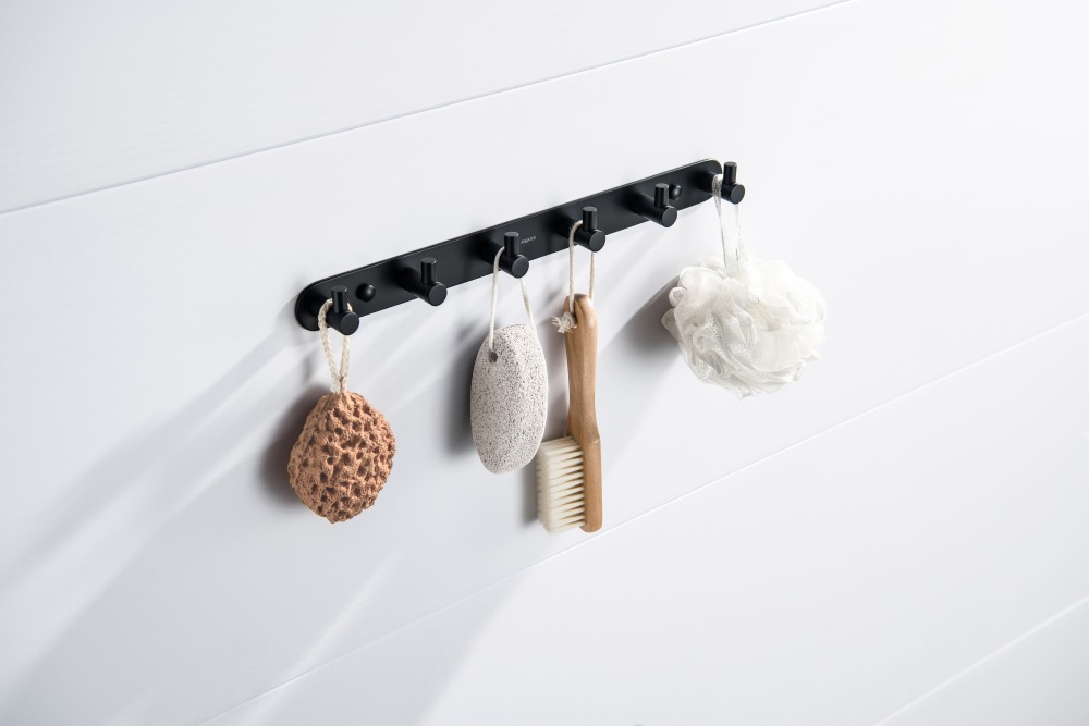 Планка с 6 крючками Aquanet Europa матовый черный AQ4124MB