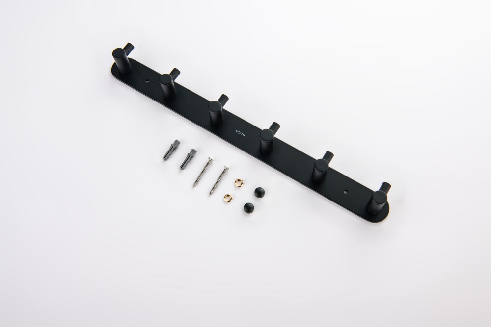 Планка с 6 крючками Aquanet Europa матовый черный AQ4124MB