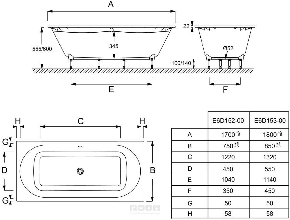 Ванна акриловая Jacob Delafon Odeon Rive Gauche 180x85 см E6D153-00