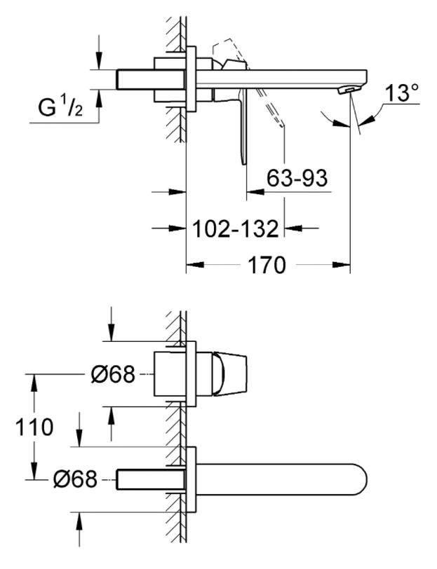 Внешняя часть смесителя для раковины GROHE Eurosmart Cosmopolitan хром 19381000