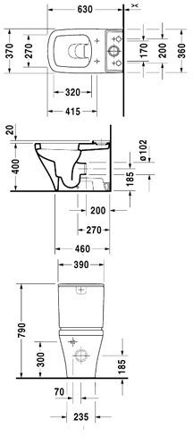 Унитаз напольный Duravit DuraStyle под бачок 370x630 мм 2155090000
