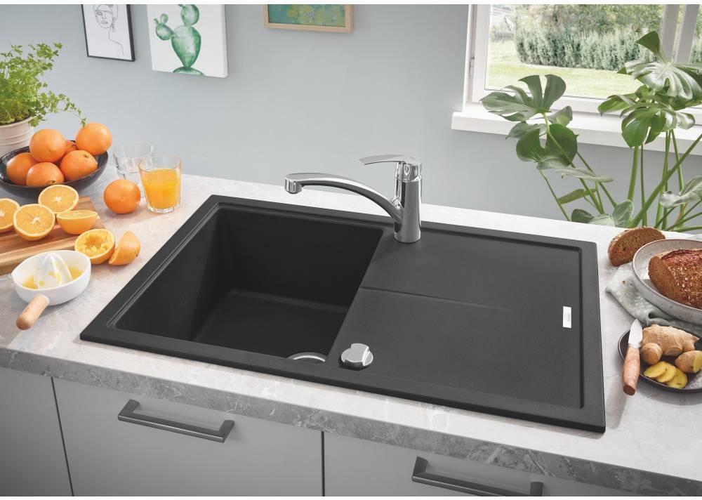 Мойка кухонная композитная GROHE K400 с крылом 780x500 мм черный гранит 31639AP0