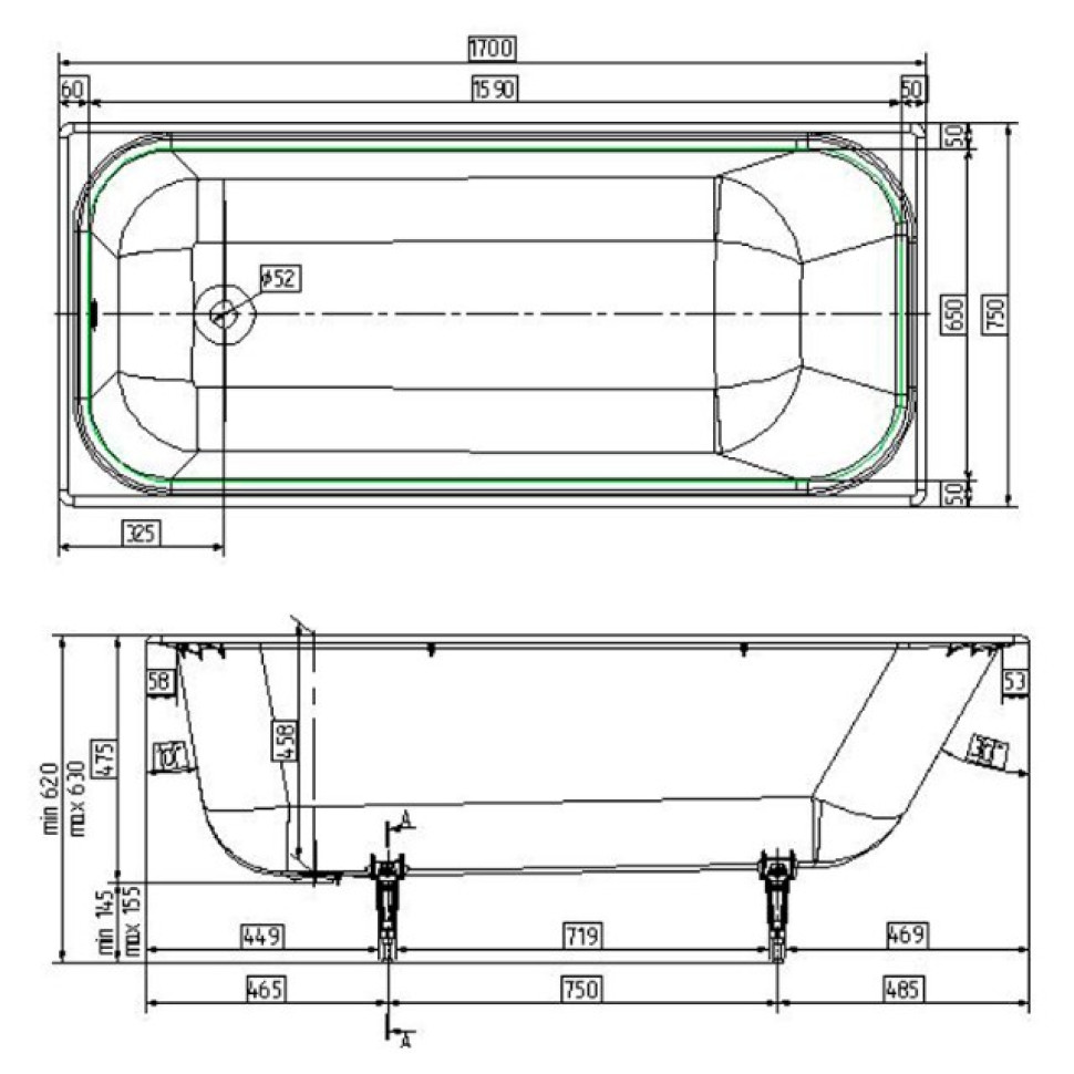 Ванна чугунная Wotte Start 1700х750х458 мм Start 1700x750